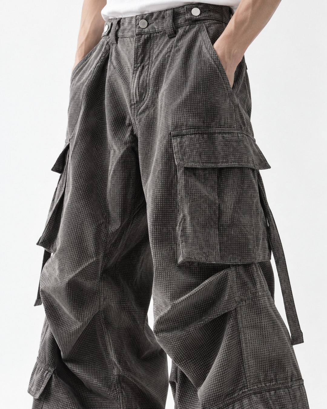 Layered Flap-Pocket Wide-Leg Cargo Pants