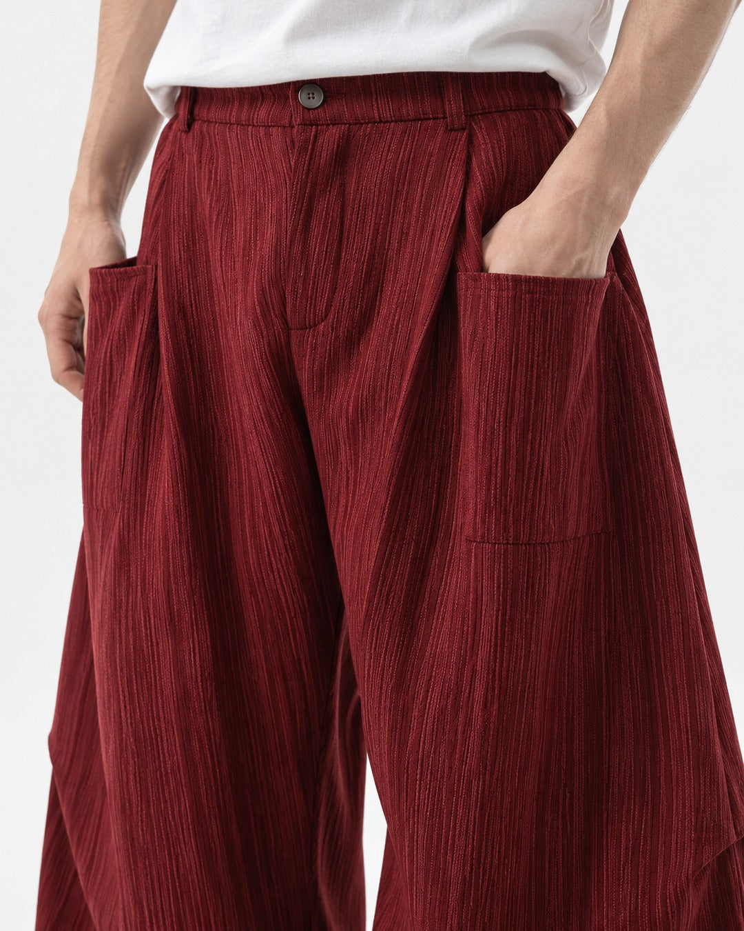 Textured Barrel Wide-Leg Pants