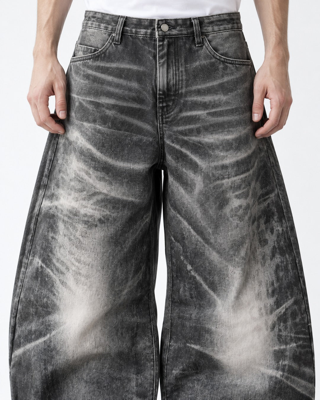Whiskered Faded Wide-Leg Jeans