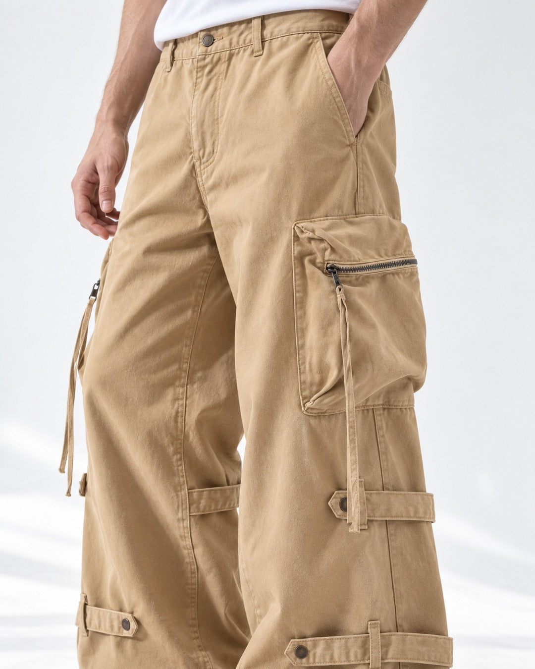 Strap Detail Zip Pocket Cargo Pants