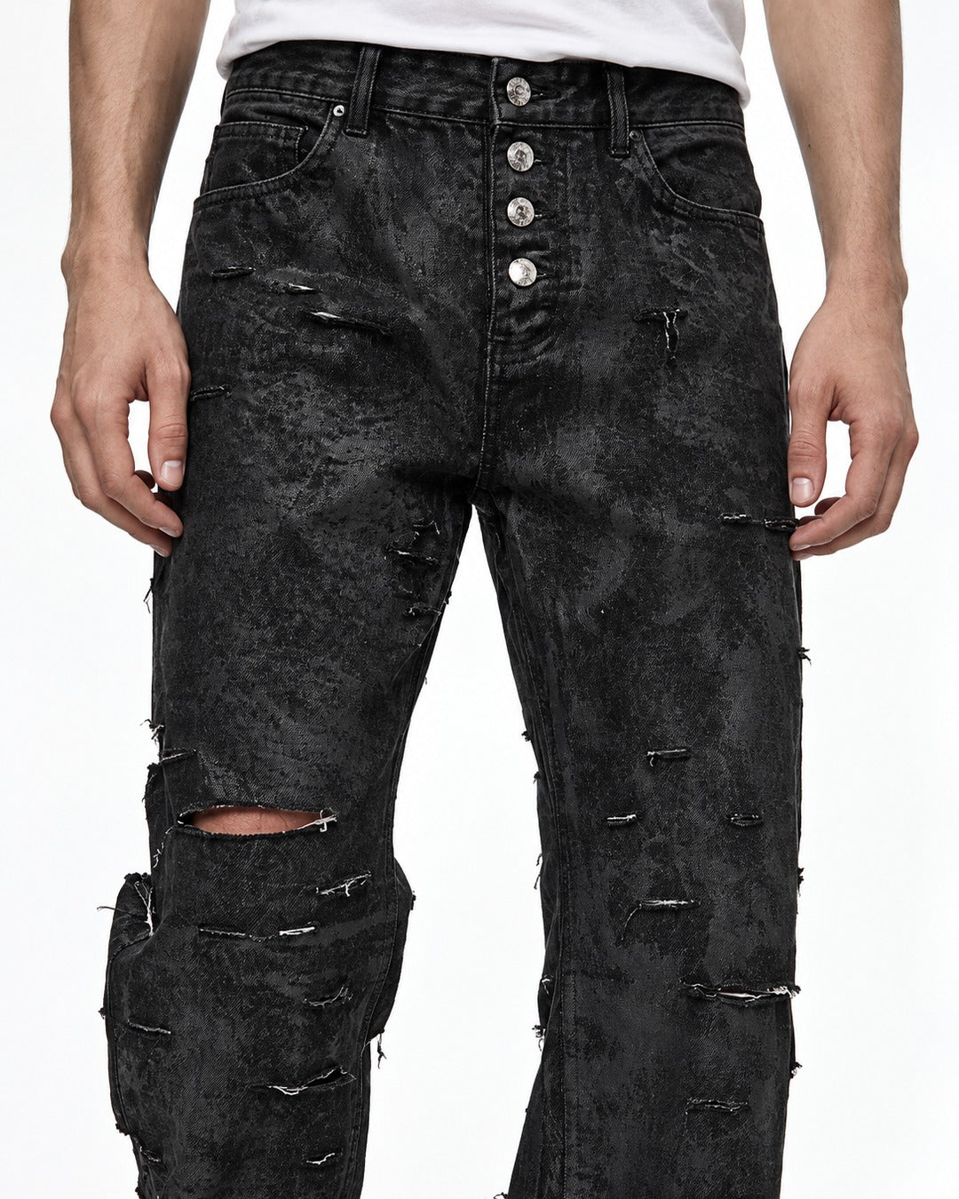 Ripped Patch Straight Jeans