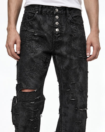 Ripped Patch Straight Jeans