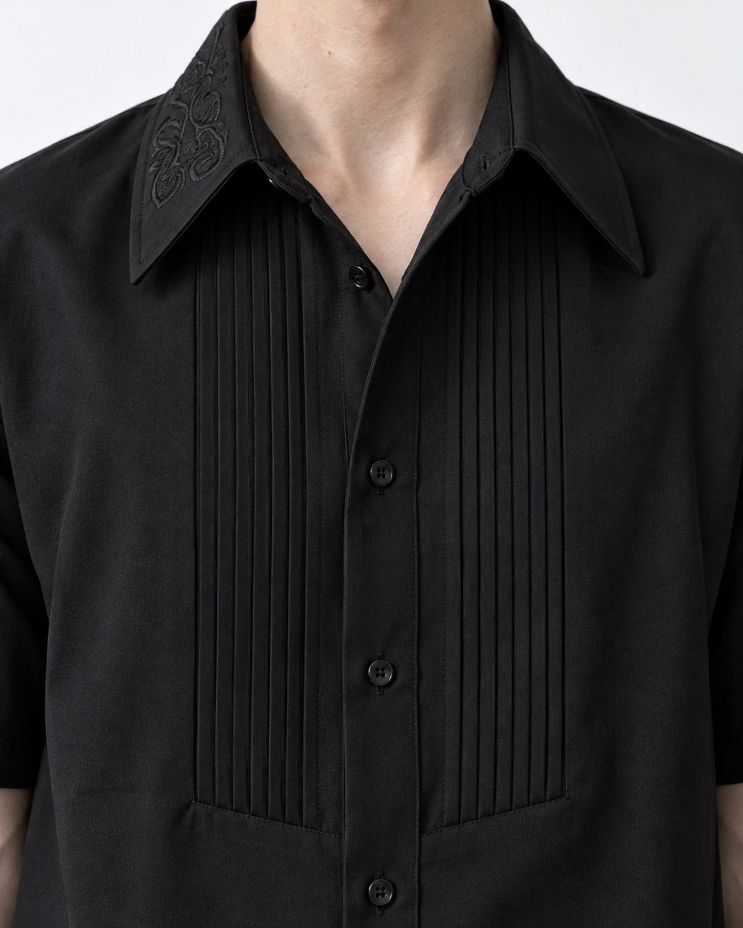 Pintucked Bib Short-Sleeve Shirt