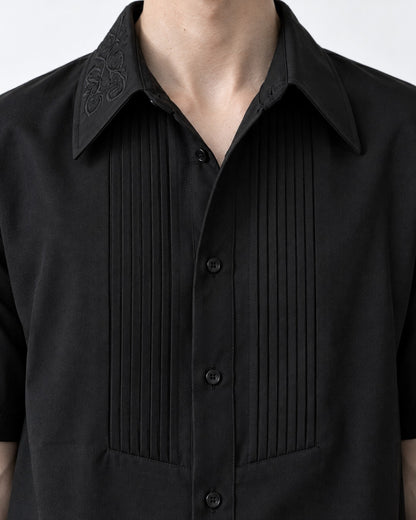 Pintucked Bib Short-Sleeve Shirt