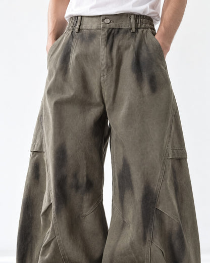 Dirty-Dyed Barrel Wide-Leg Pants