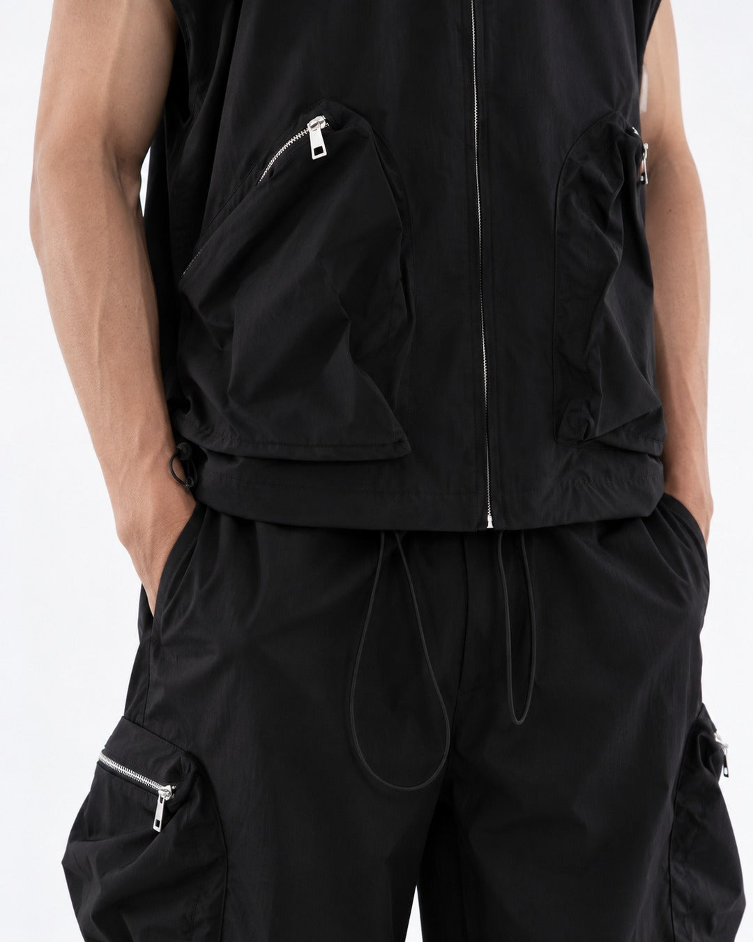 Sleeveless Zip Vest and Cargo Pants Set-Up