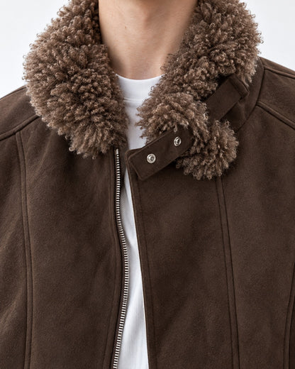 Shearling Collar Suede-Look Bomber Jacket
