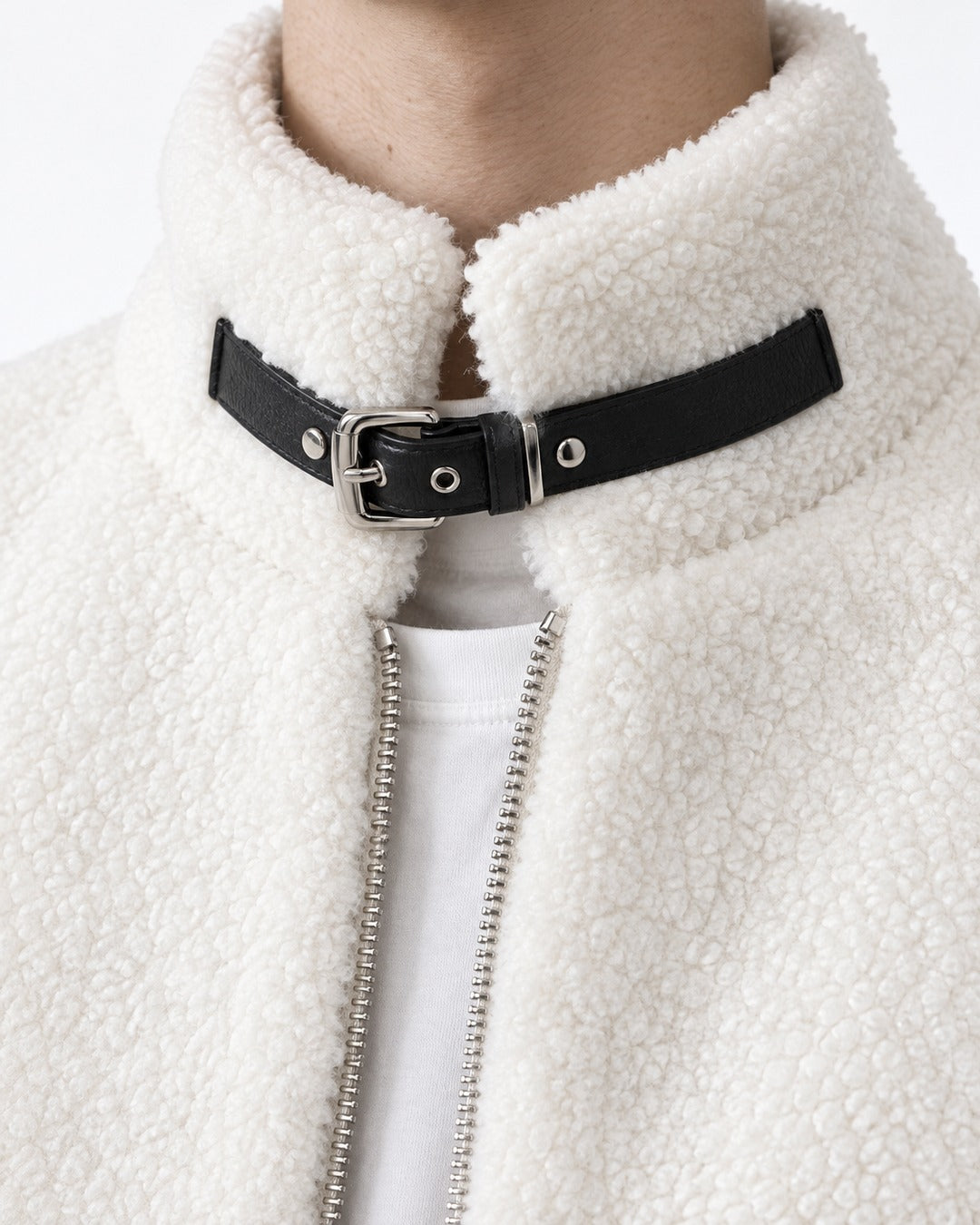 Buckle Strap Stand Collar Teddy Jacket
