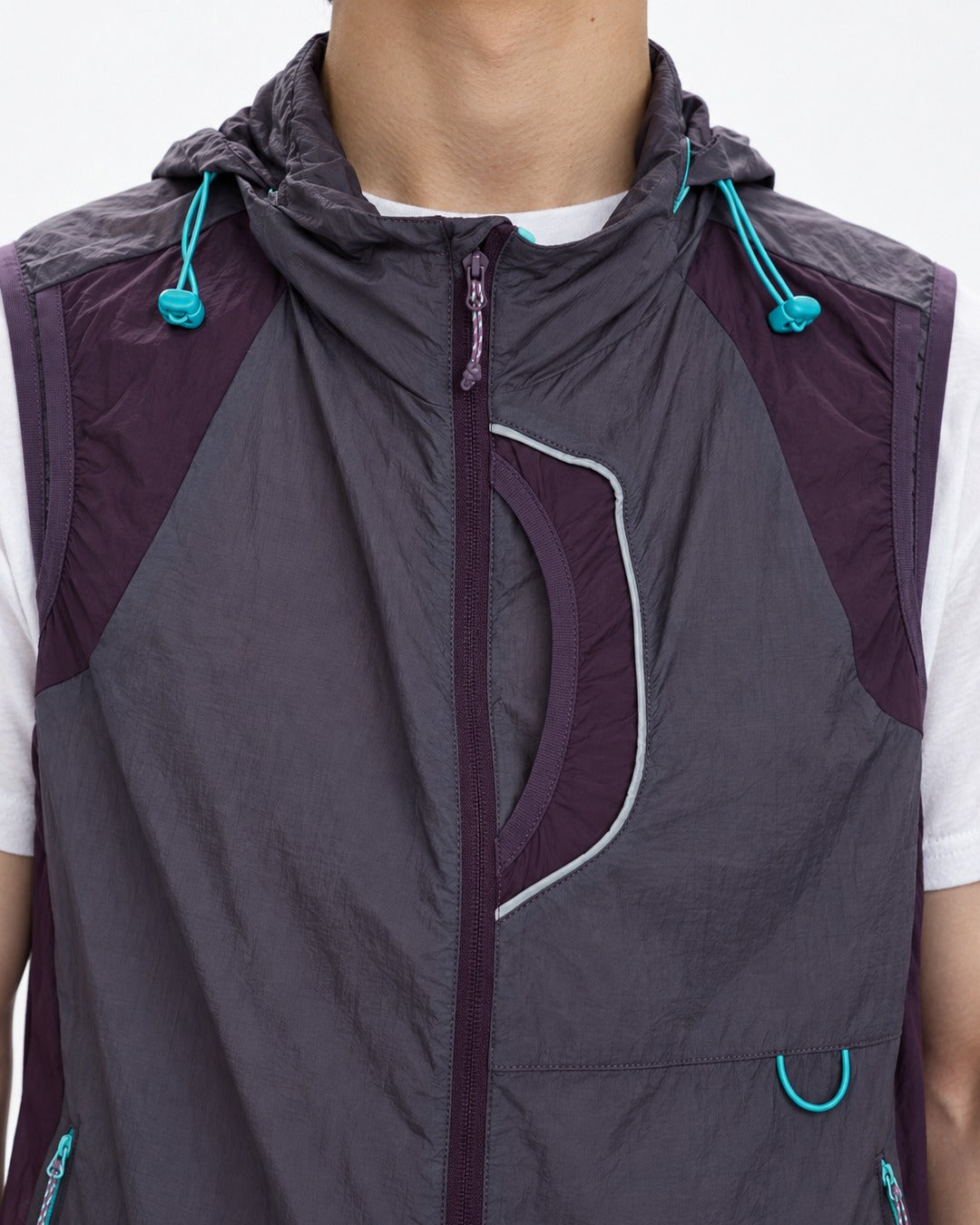 Teal Drawcord Colorblock Hooded Vest