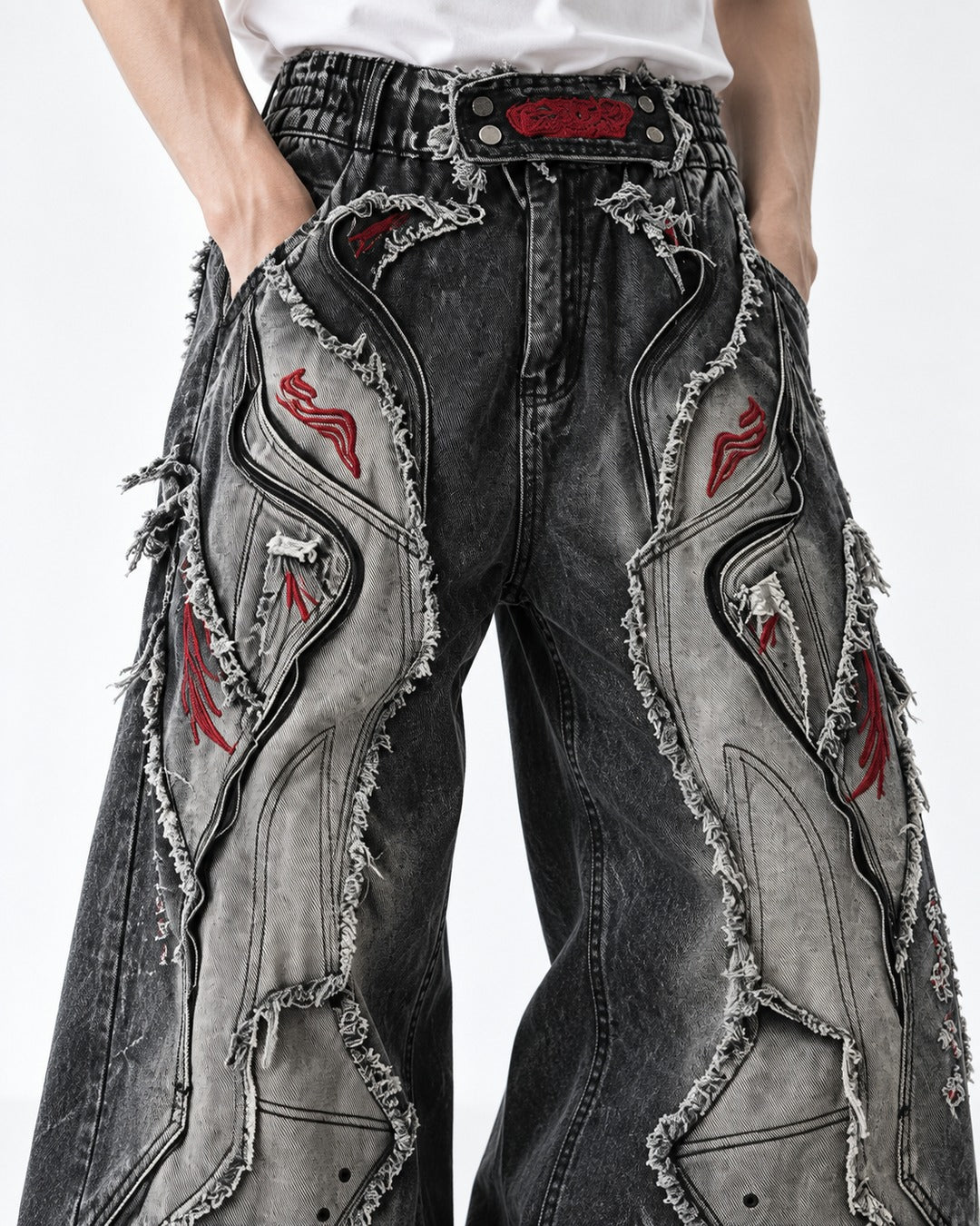 Patchwork Frayed Flare Jeans