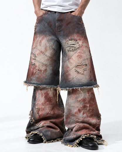 Rust Washed Layered Hem Jeans