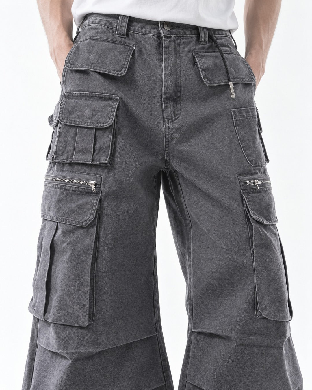 Multi Pocket Pleated Flare Cargo Pants