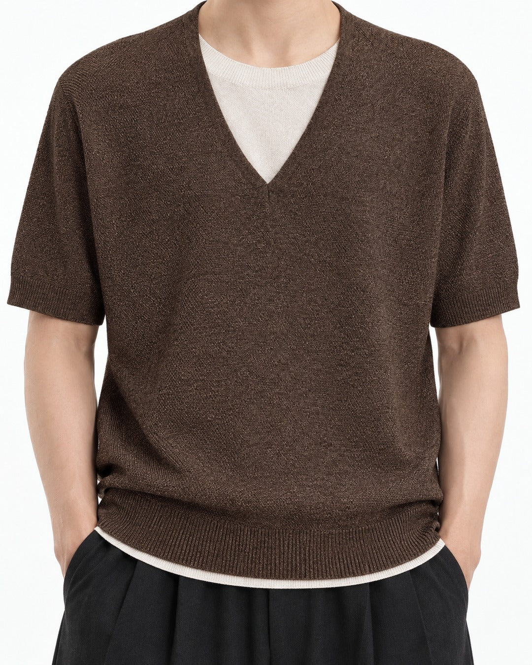 Layered V-Neck Short Sleeve Knit Top