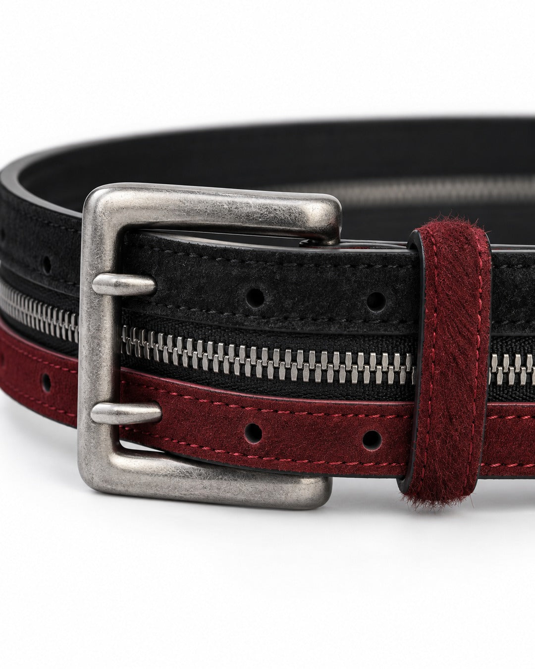 Black and Red Zipper Layer Belt