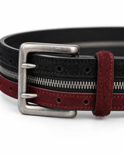 Black and Red Zipper Layer Belt