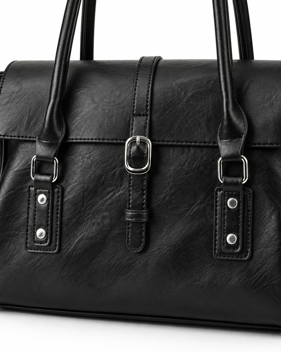 Black Double Buckle Flap Shoulder Bag