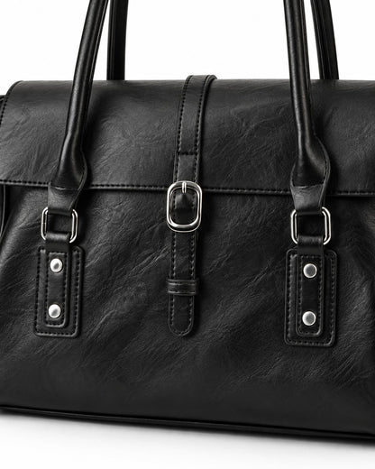 Black Double Buckle Flap Shoulder Bag