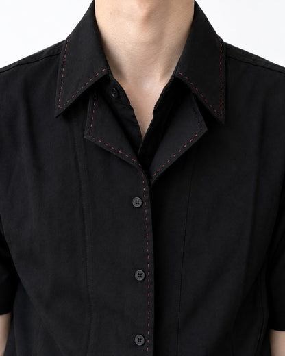 Double Collar Hand-Stitched Short-Sleeve Shirt
