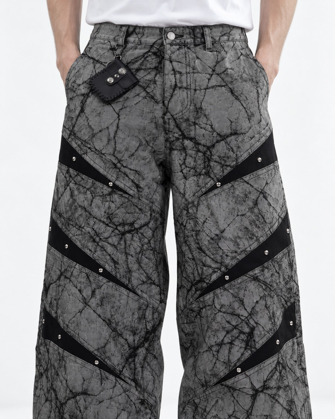 Cracked Rivet Patchwork Jeans