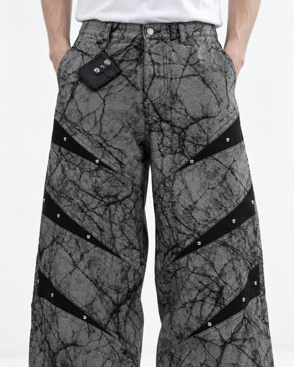 Cracked Rivet Patchwork Jeans