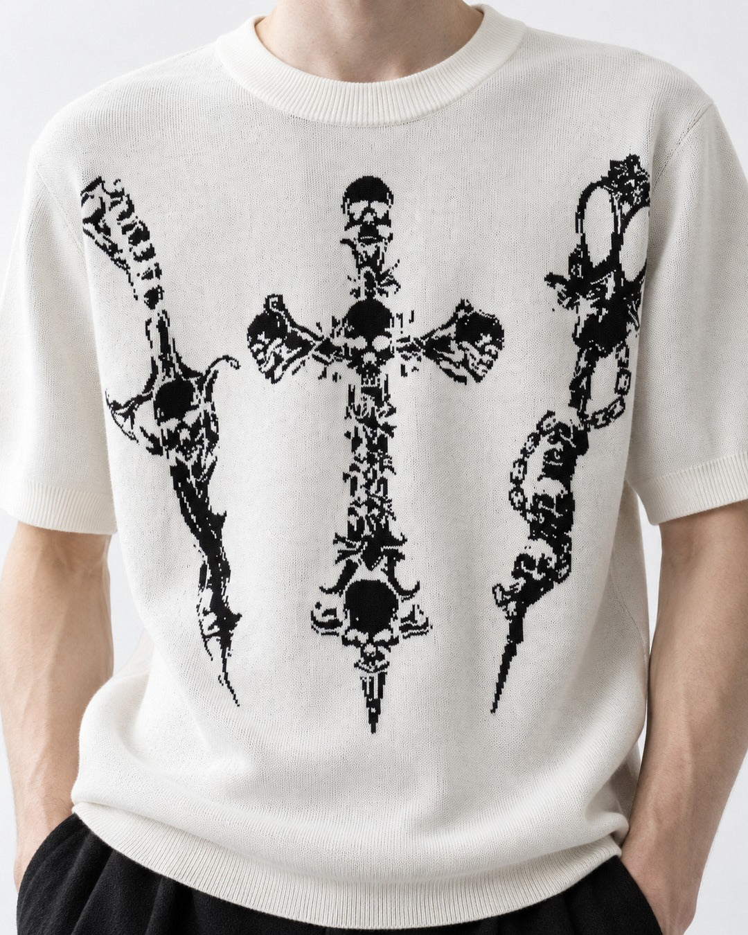 Skull Cross Jacquard Knit Top