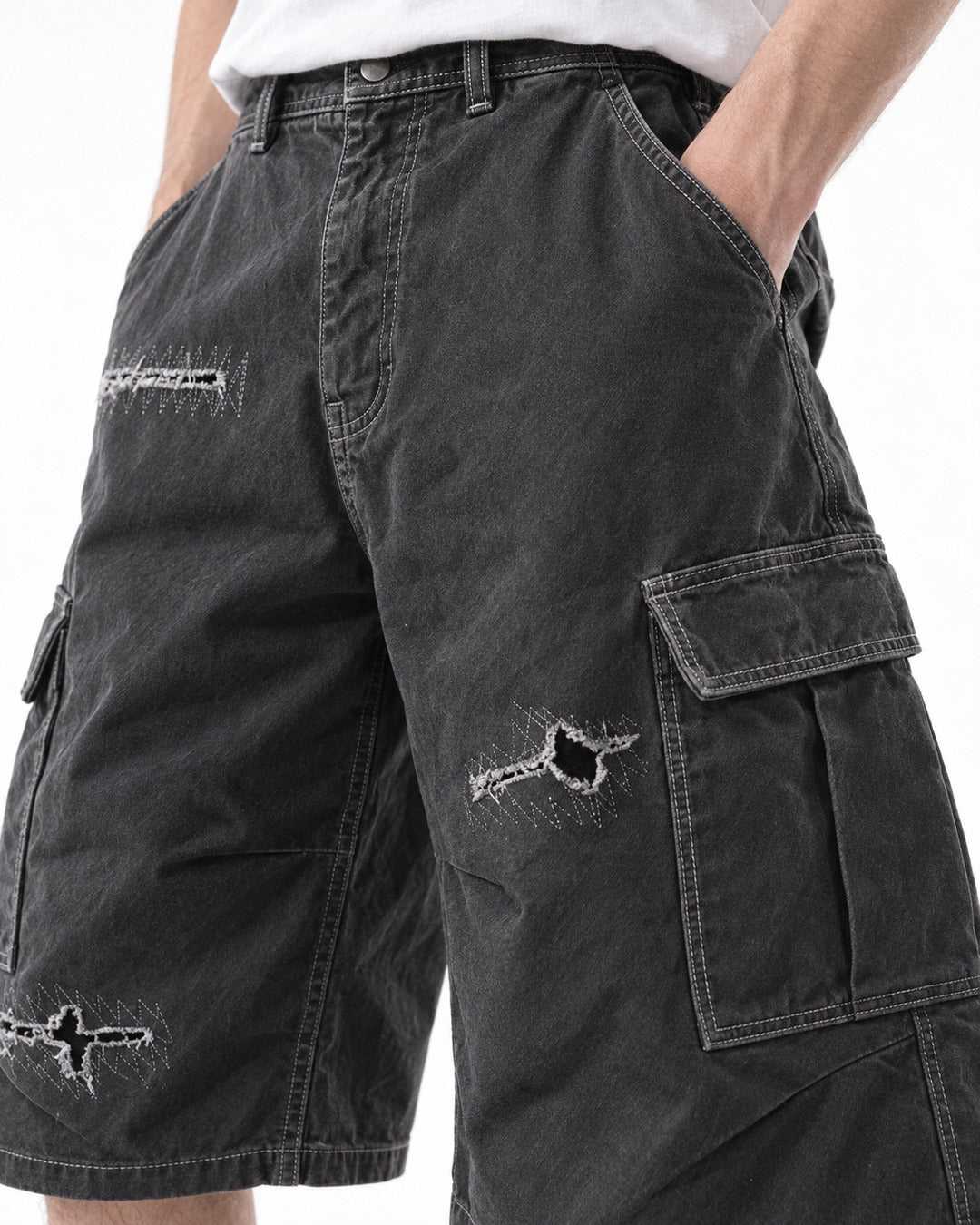 Stitched Patch Cargo Shorts