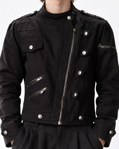 Studded Diagonal-Zip Stand Collar Jacket