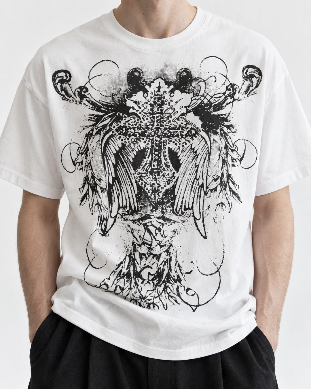 Winged Cross Gothic Print T-Shirt