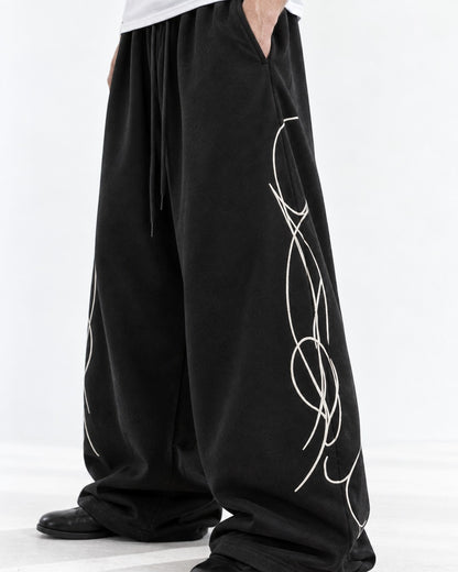 Pinstripe Line Art Wide Sweatpants