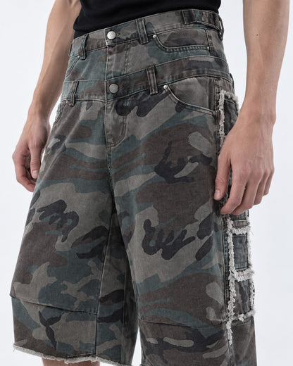Frayed Camouflage Double Waist Shorts