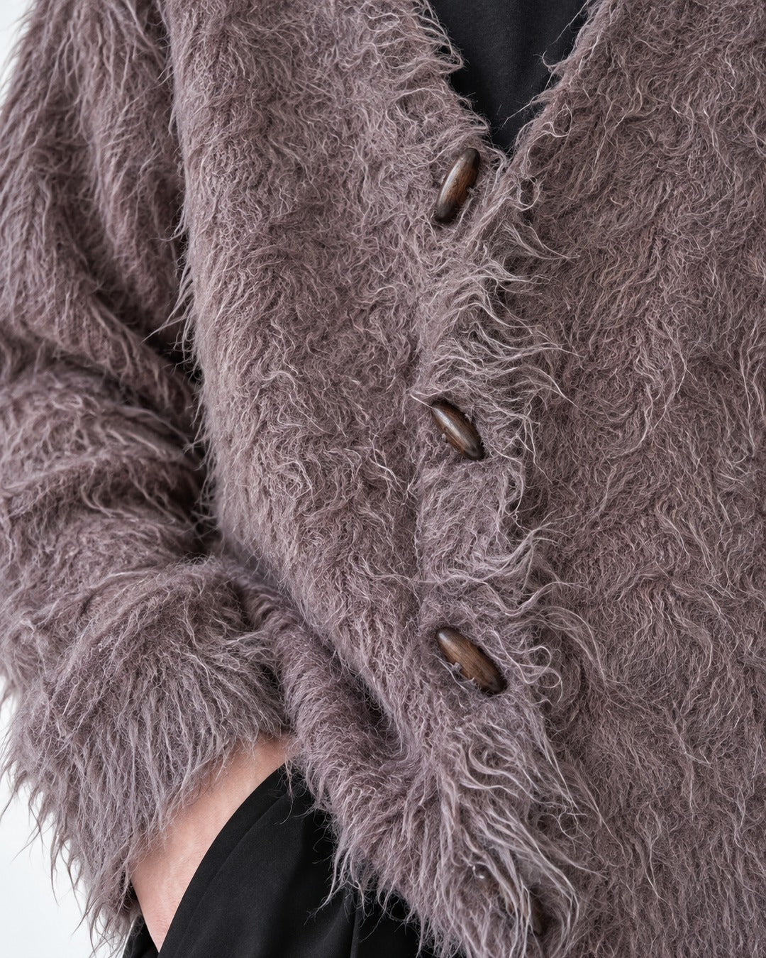 Frayed Hem Shaggy V-Neck Cardigan