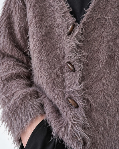 Frayed Hem Shaggy V-Neck Cardigan