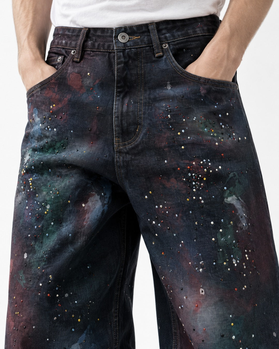 Cosmic Splatter Wide-Leg Jeans with Speckle Detail