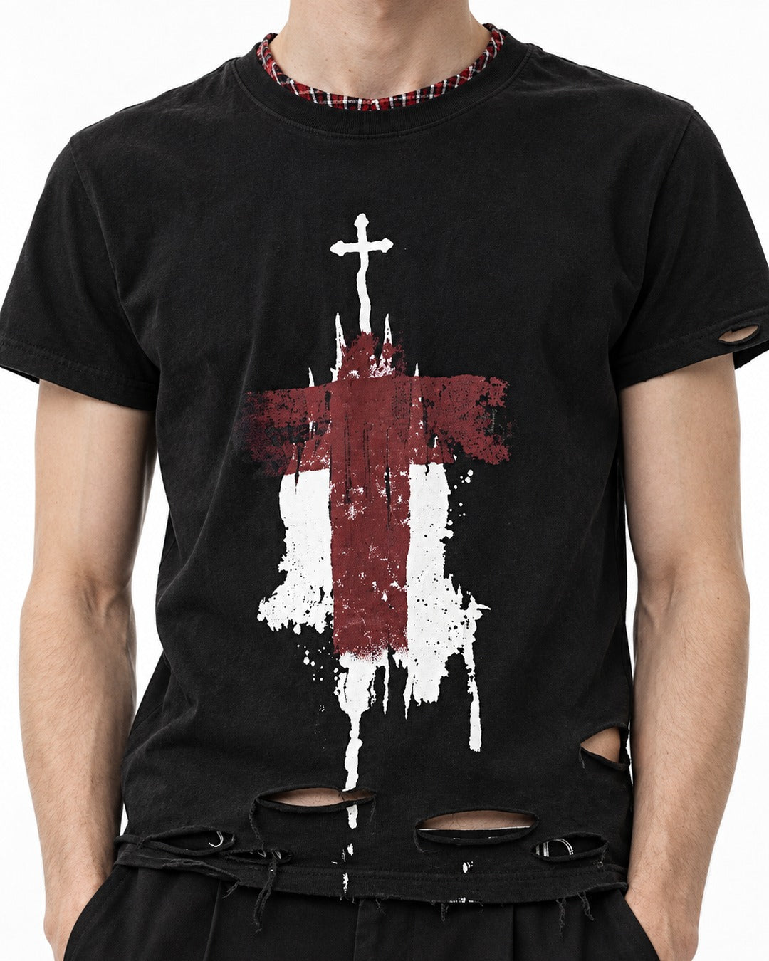 Distressed Cross Print T-Shirt