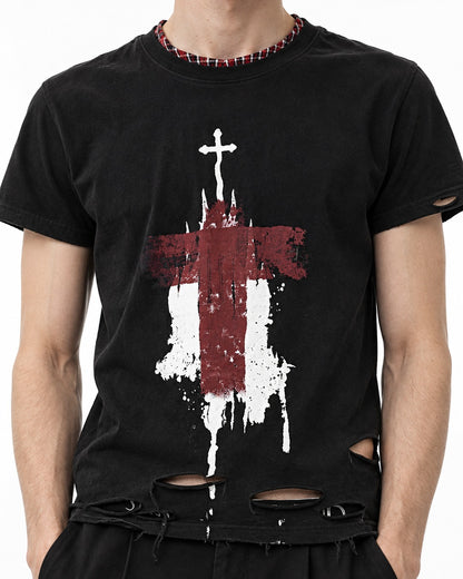 Distressed Cross Print T-Shirt