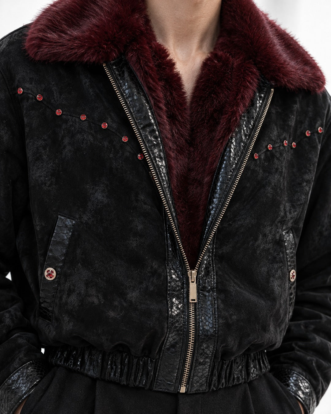 Fur Collar Embossed Jacket
