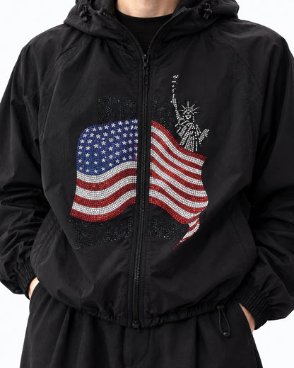 Rhinestone Flag Hooded Jacket