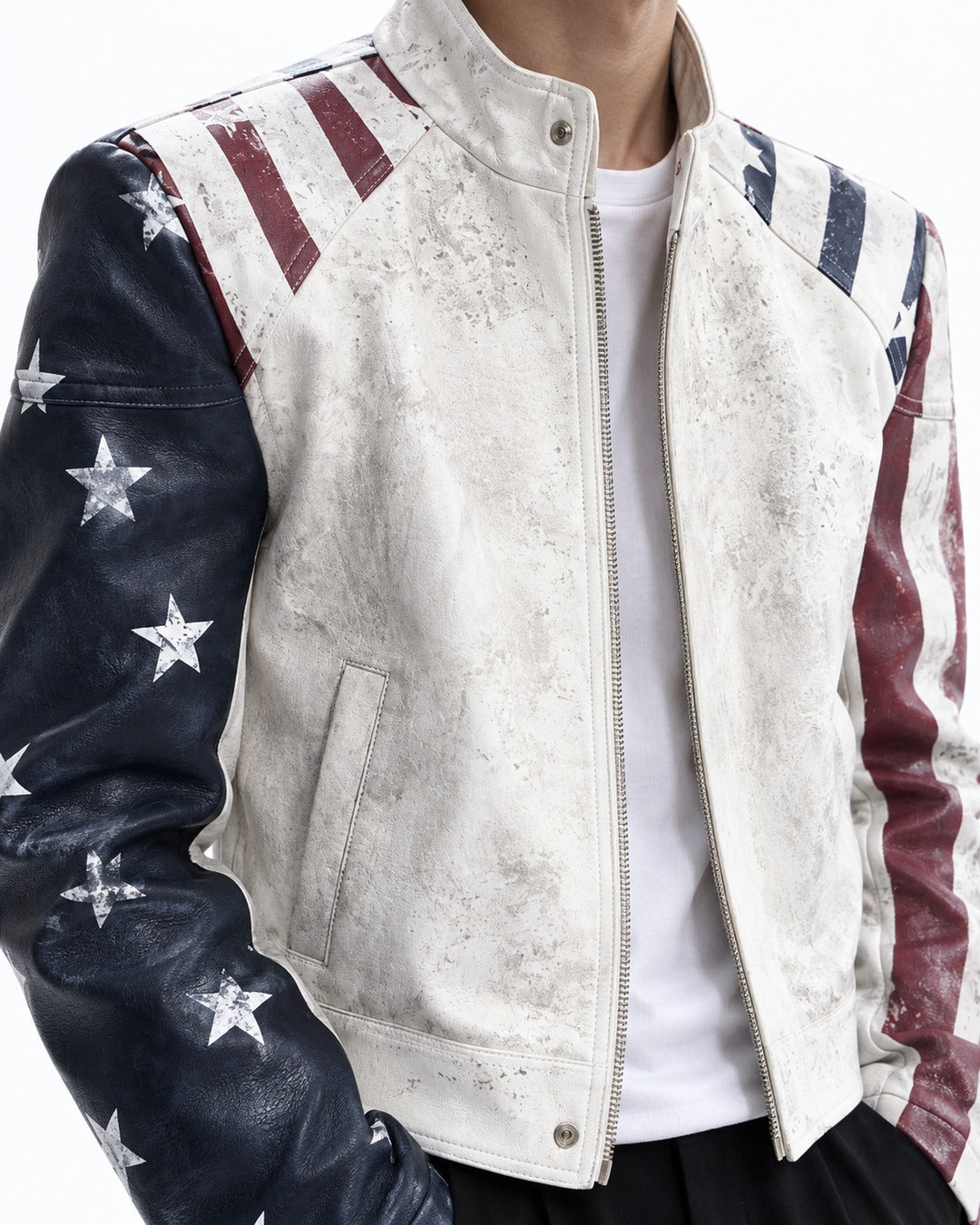 American Flag Print Biker Jacket