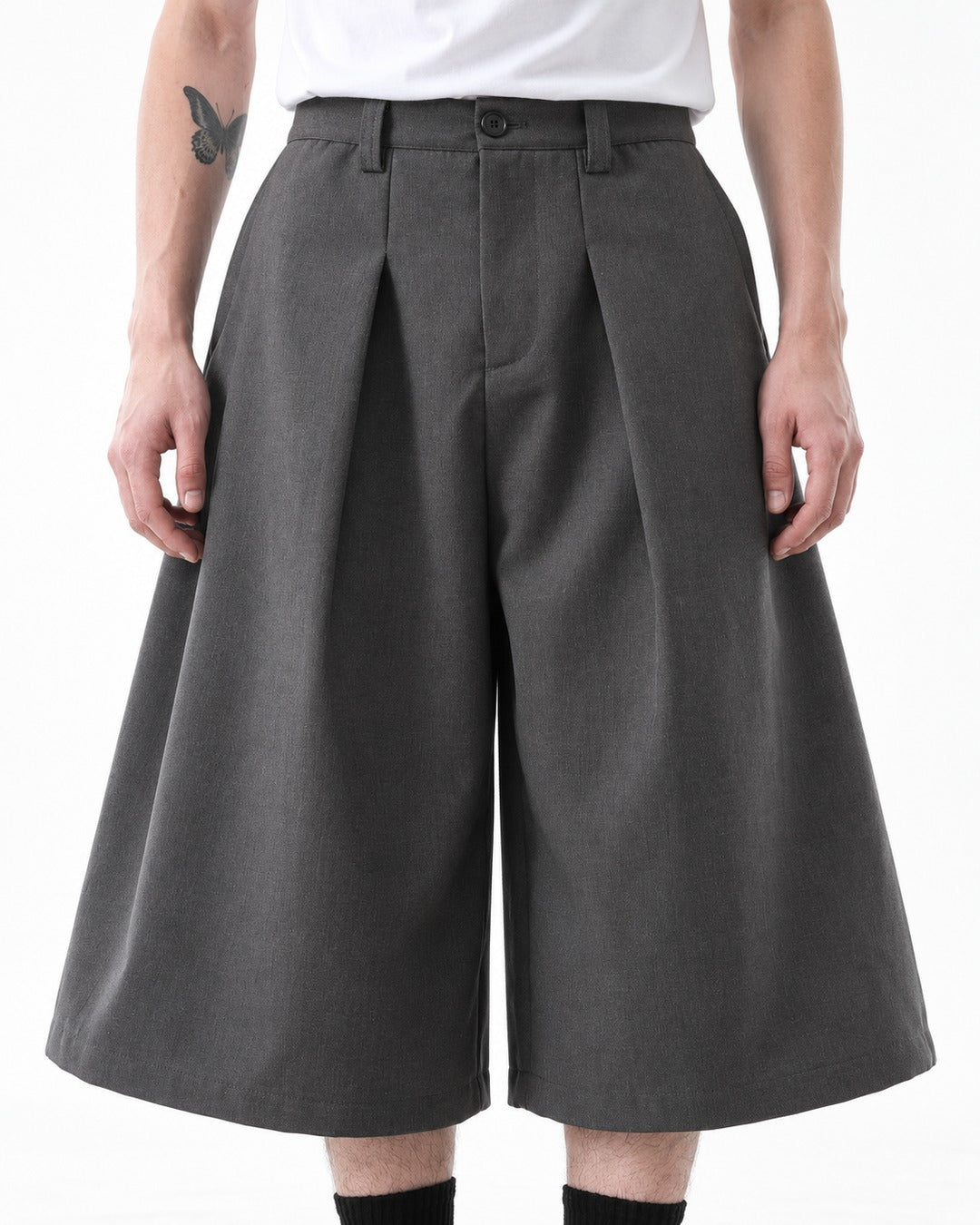 Deep Pleat Flared Cropped Trousers
