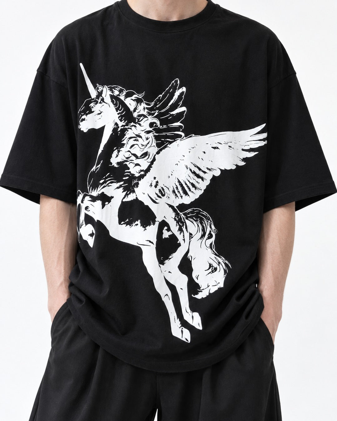 Winged Horse Print Oversized T-Shirt