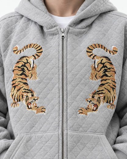 Tiger Embroidered Quilted Zip Hoodie