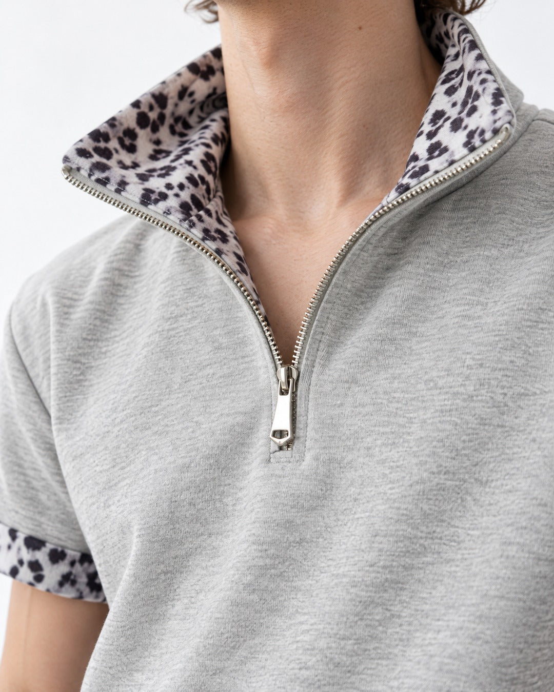 Leopard Collar Half-Zip Top