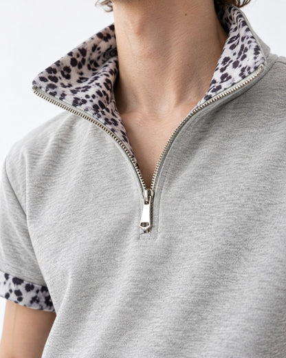 Leopard Collar Half-Zip Top