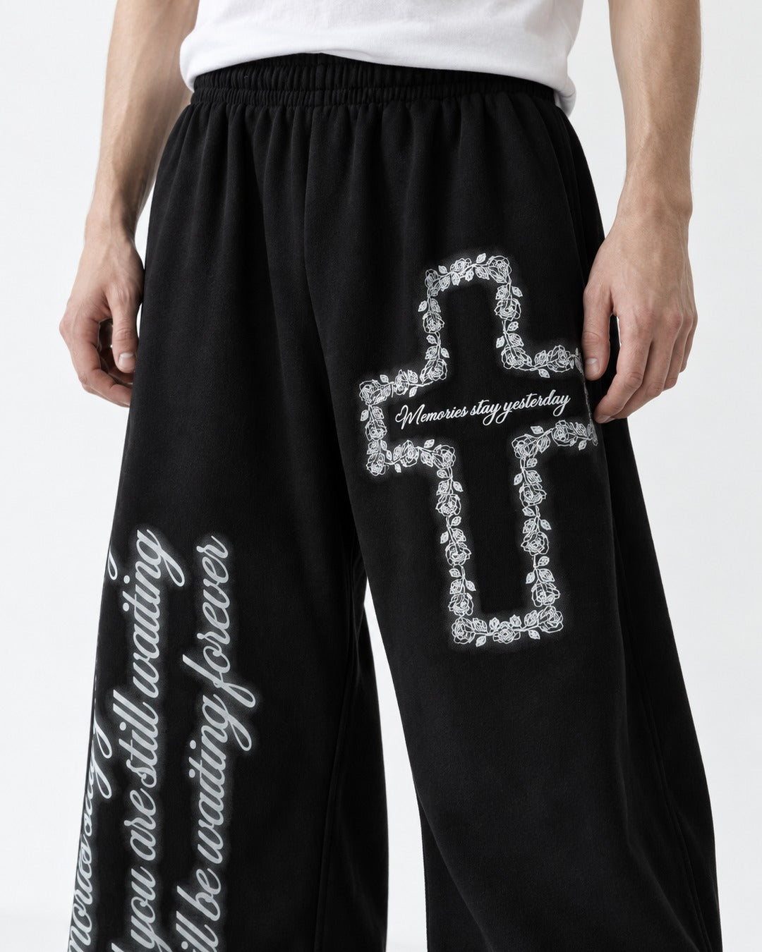 Cross Script Print Wide Sweatpants