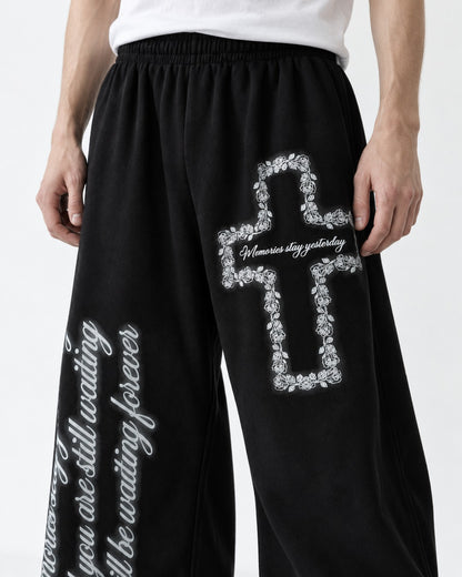 Cross Script Print Wide Sweatpants