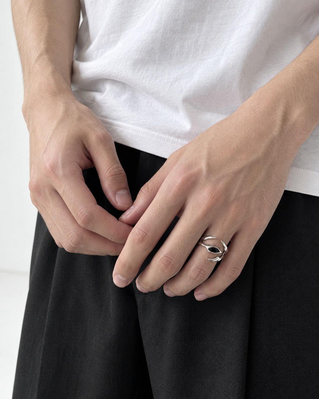 Clawed Black Stone Open Ring