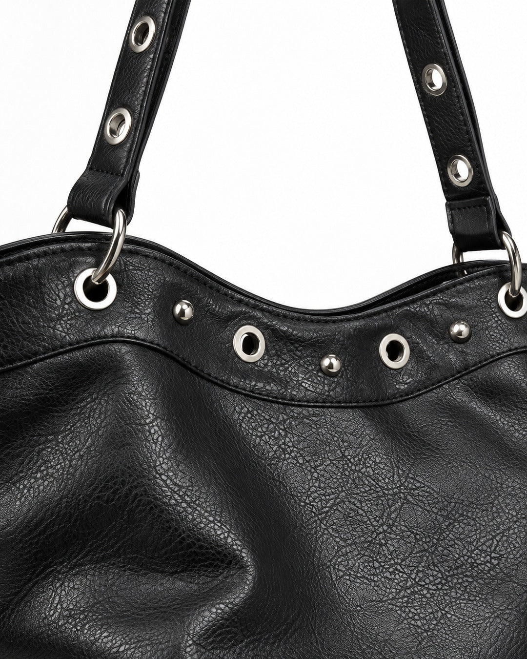 Eyelet Trim Black Bucket Tote Bag