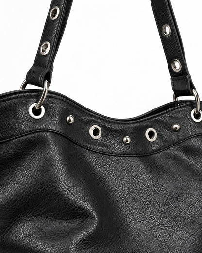 Eyelet Trim Black Bucket Tote Bag