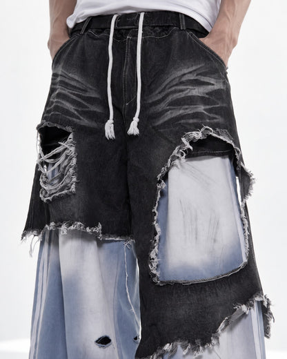Faux Two-Piece Patchwork Pants