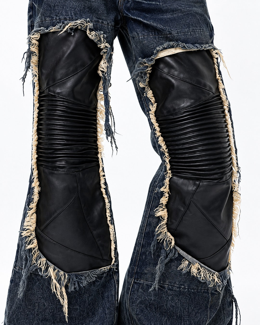 Leather Knee Patch Flared Jeans